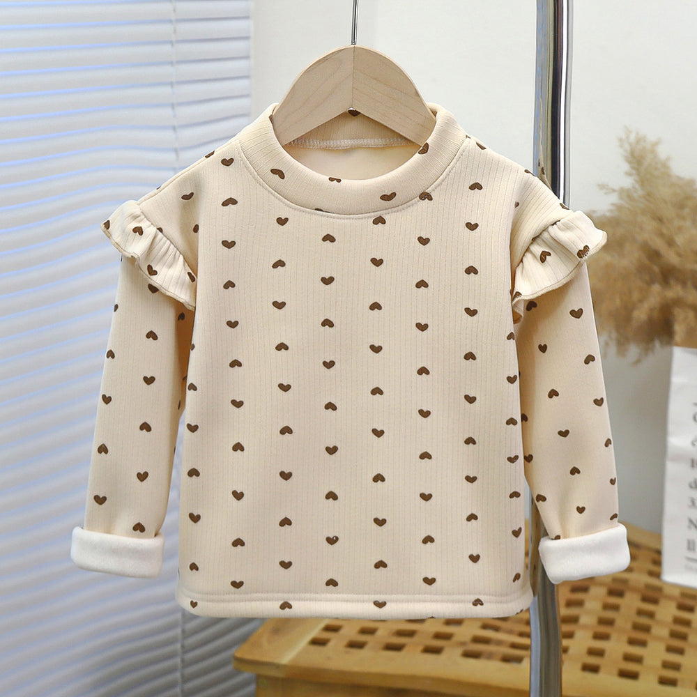 Girls' fall/winter floral print undershirt - girls' flutter sleeve autumn t-shirt - versatile trendy flutter sleeve undershirt for little girls