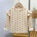Girls' fall/winter floral print undershirt - girls' flutter sleeve autumn t-shirt - versatile trendy flutter sleeve undershirt for little girls