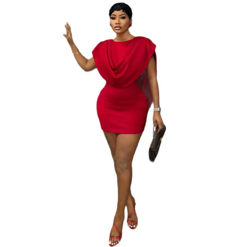 European and american cross-border women's fashion:  summer new arrival - elegant pleated design, slim-fit red mini dress