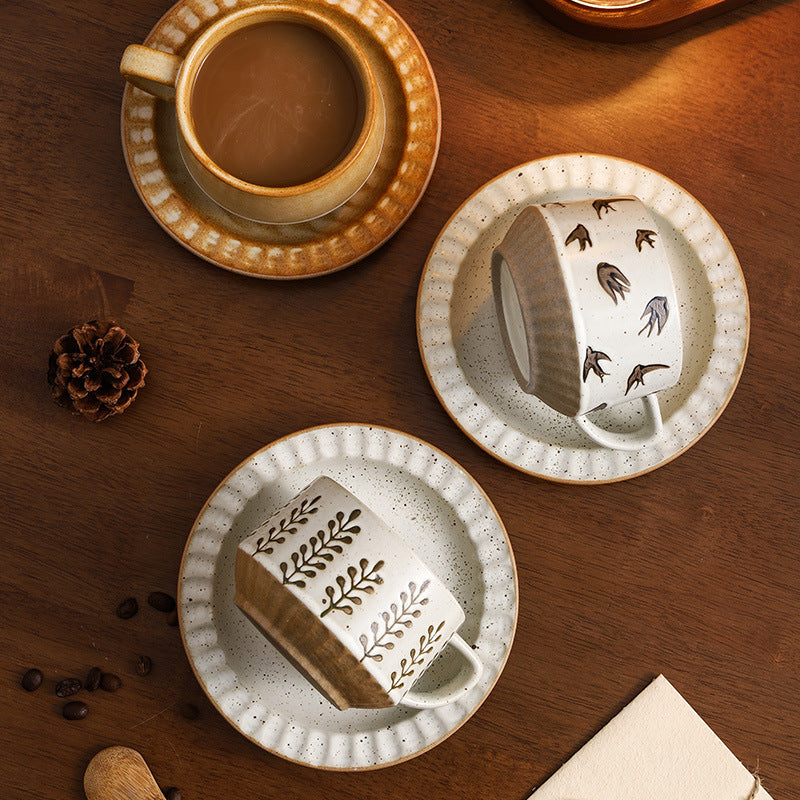 Classyretro coffee cup and saucer suit creative stoneware latte art cup for home high-end exquisite mug and saucer