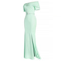 African foreign trade   women's plus size mesh off-the-shoulder ol commute sexy slit dress