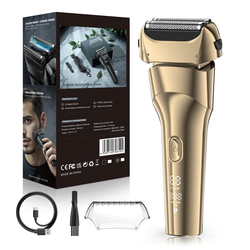 floating 3-blade reciprocating men electric shaver digital display full body washable usb fast charging shaving razor