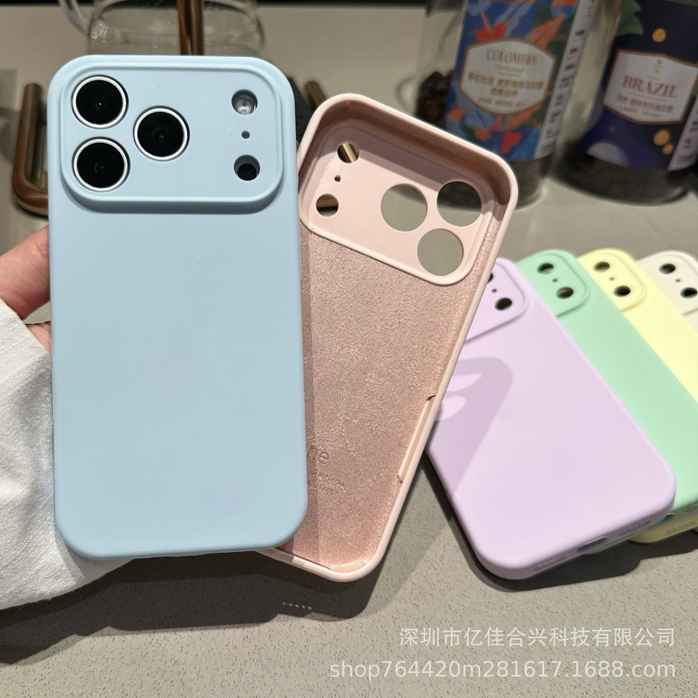 Suitable for apple 17promax fine hole liquid silicone mobile phone case 15iphone16 pure color anti-fall integrated buttons