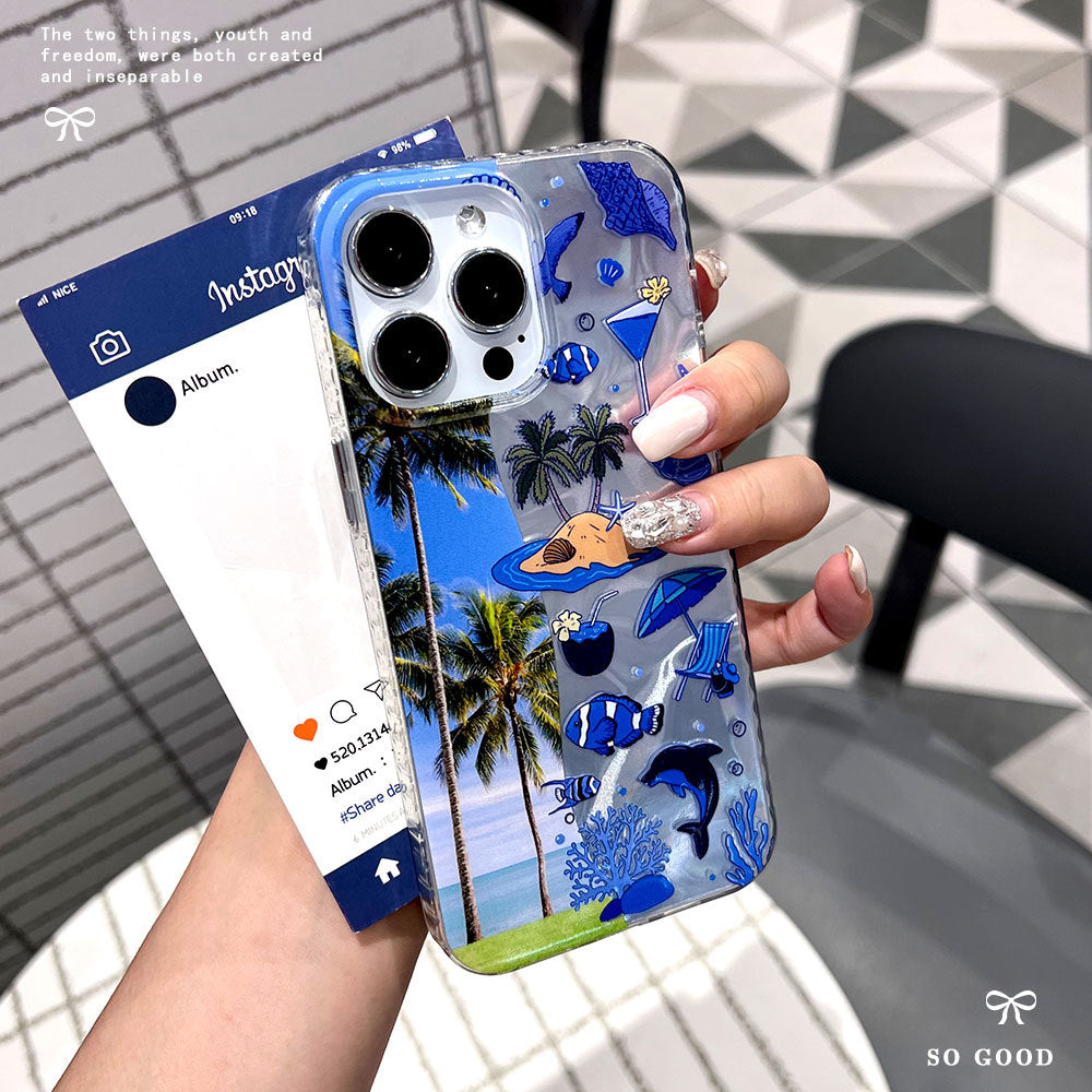 Fyd water ripple suitable for apple 17pro mobile phone case casual style iphone16pm seaside rhapsody protective cover