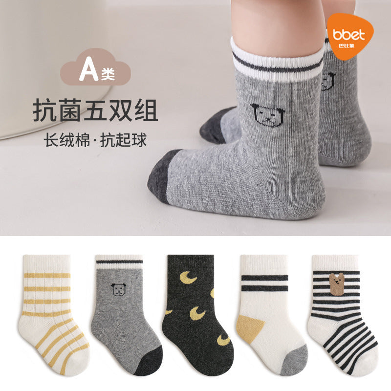 Babylon five-pair kids socks combed cotton breathable type a knee socks socks stripes boneless infant socks