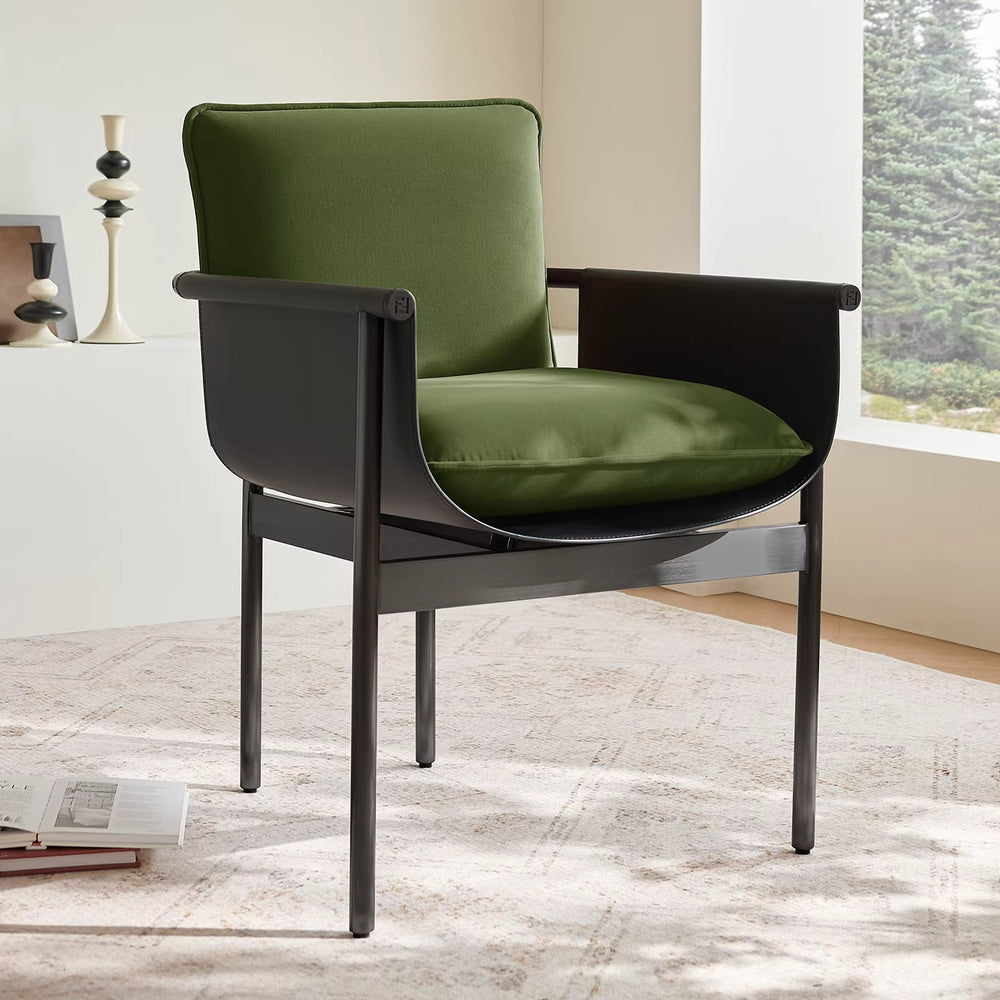 Italian normcore fabric dining chair designer house restaurant saddle leather single chair for home tea room armrest desk chair