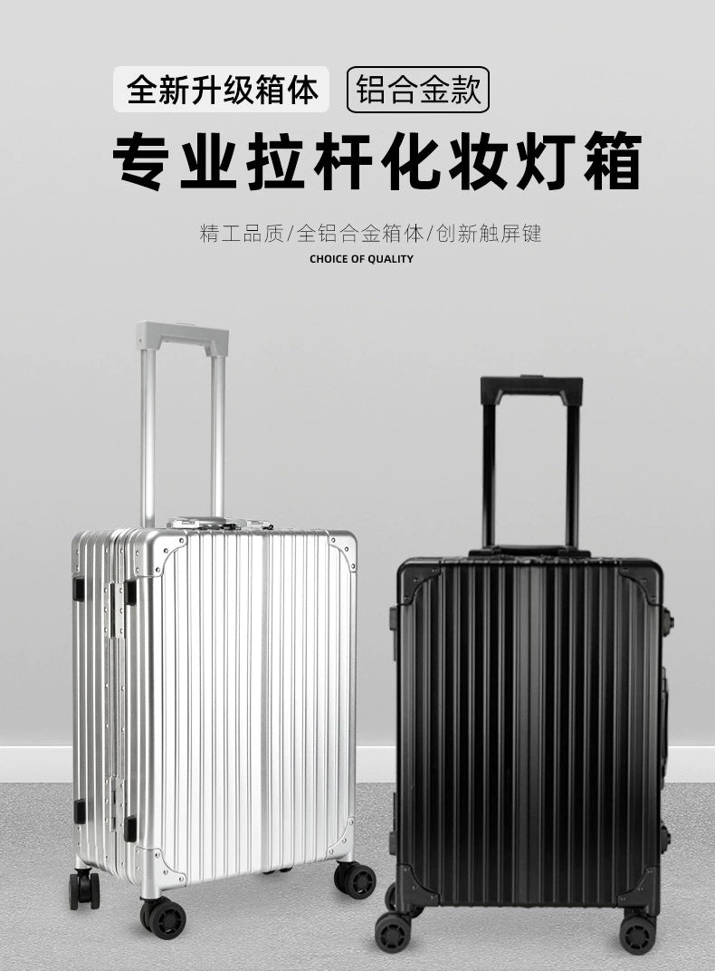 22-Inch aluminum alloy trolley cosmetic case with lamp display Bluetooth audio universal wheel heel makeup embroidery toolbox