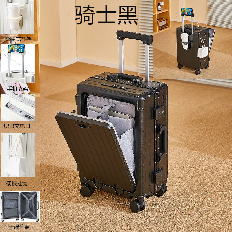 New suitcase multi-functional aluminum frame front opening suitcase trolley case smart travel bag colorful parent-child
