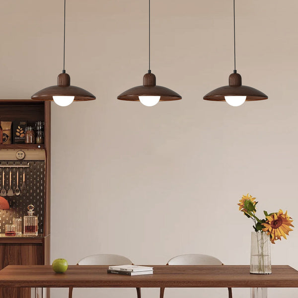 Medieval wabi-sabi wind restaurant chandelier walnut color simple personality art frisbee 3-head dining table bar chandelier