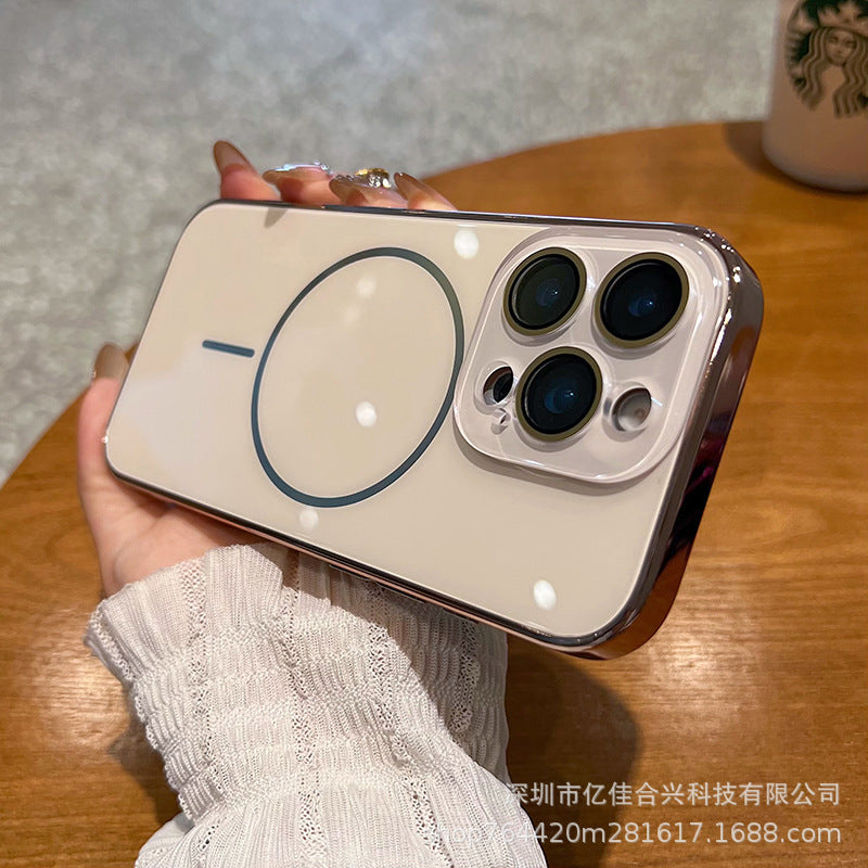 Apple 16promax electroplated ice-like ag glass thin ring magnetic phone case suitable for iphone15/14 cross-border