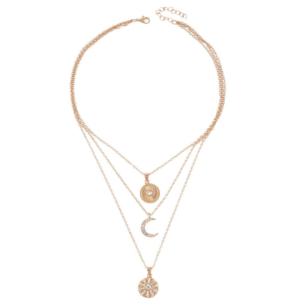 Wholesale diamond-studded necklaces: european & american cross-border jewelry, multi-layered geometric stackable necklaces, light luxury high-end pendant sun choker