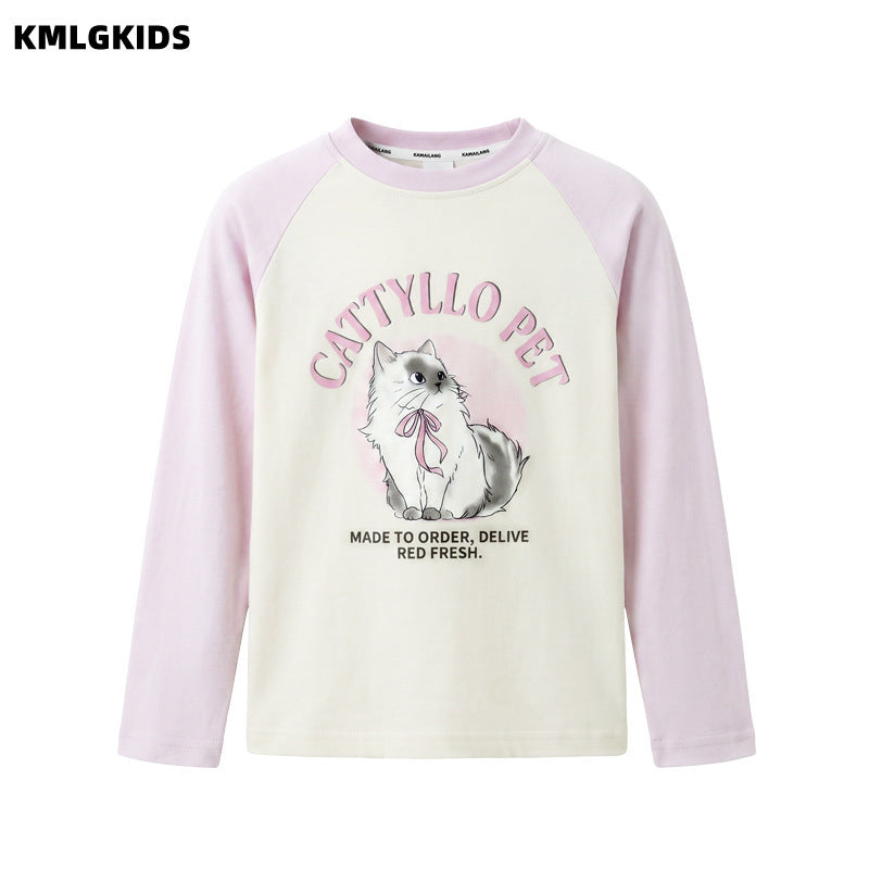 Factory wholesale  autumn new casual girl's sweet raglan sleeve patchwork t-shirt top for toddlers and young children