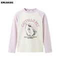Factory wholesale  autumn new casual girl's sweet raglan sleeve patchwork t-shirt top for toddlers and young children