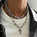 Cross necklace wholesale european and american cross-border jewelry fashion hip-hop non-fading necklace men's double-layered cuban chain