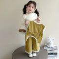 【dropshipping】girls' autumn bowknot vest set - trendy kids' fashion vest with lace wide-leg pants, three-piece outfit