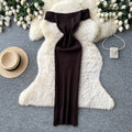K-style one-shoulder knitting silm-type dress female summer sleeveless high waist silm a-line long skirt light and elegant