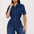 Fashion jumpsuit women's new arrival hot selling dark blue fashionableelegant jumpsuit denim pants washed stretch jumpsuit
