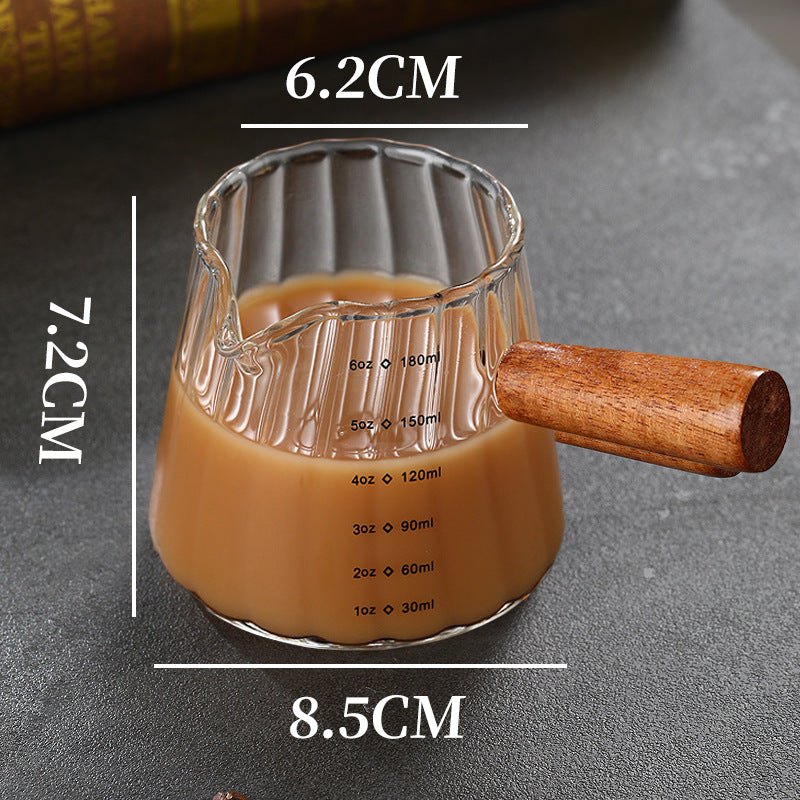 Glass wooden handle small milk cup coffee measuring cup extraction cup mini coffee milk cup milk cup ounce cup mini milk can