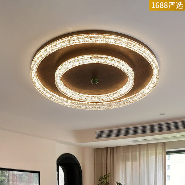 [Strict Selection] Medieval Cream Wind Bedroom Ceiling Light Walnut Color Advanced Sense Round Study Master Bedroom Lighting