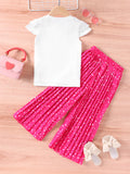 cross-border hot girls' summer new cartoon character graphic short-sleeve top + wide-leg pants casual two-piece set wholesale