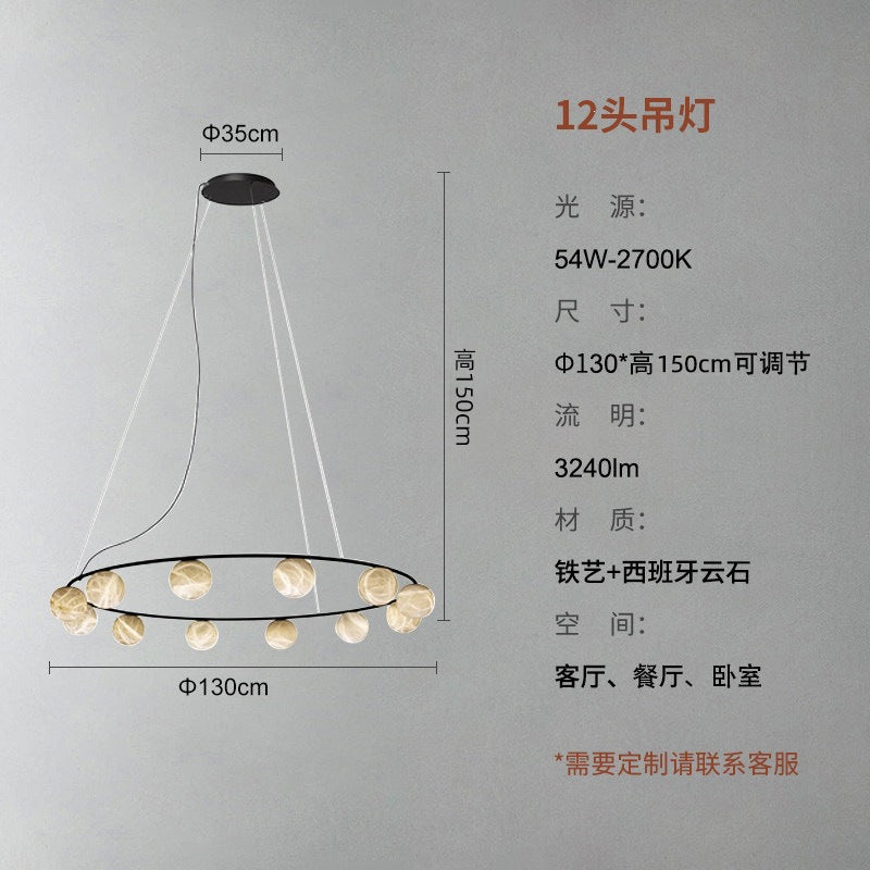 All-copper natural marble living room chandelier - minimalist bedroom, dining room, showroom designer light - light luxury - eu ce certified