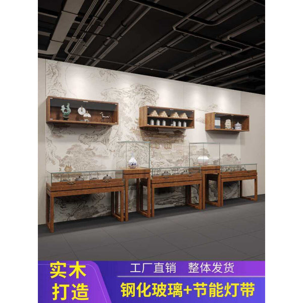 Solid wood retro Chinese jewelry jade jewelry display cabinet museum cultural and antique display cabinet glass jewelry booth