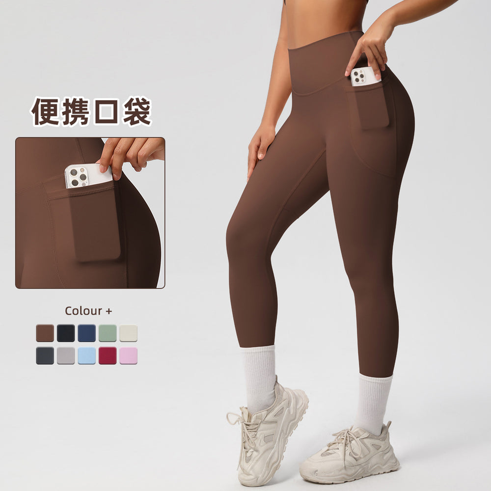 New arrival cross-border pure color double-sided brushed tight high waist high elastic breathable yoga pants sports running fitness yoga clothes
