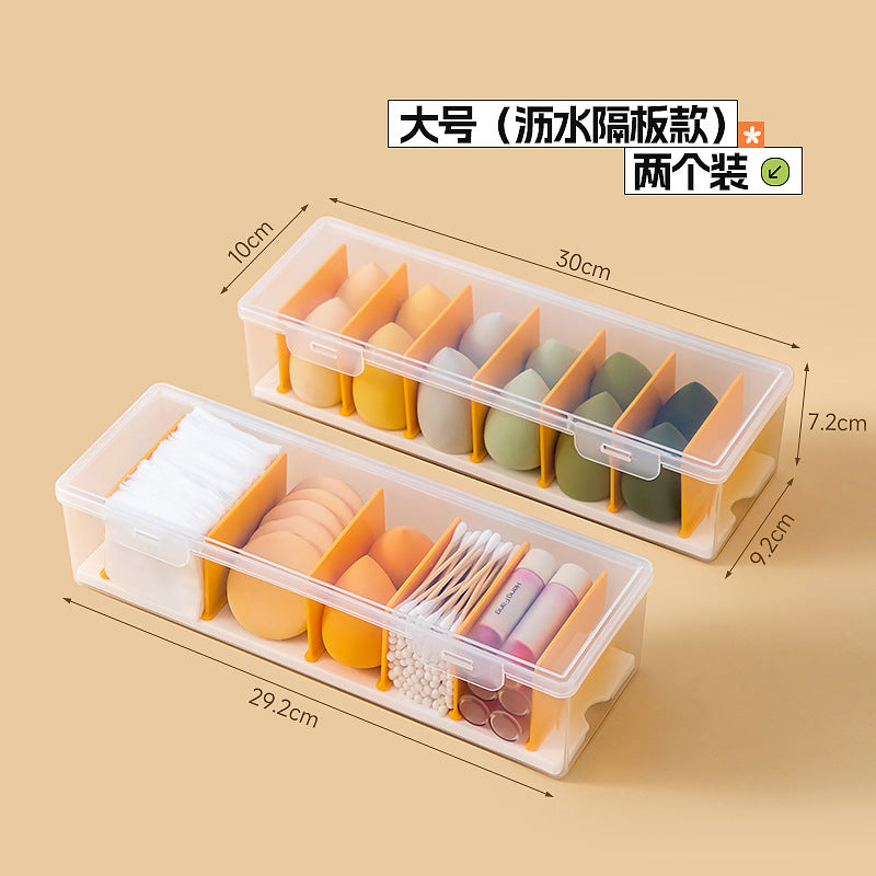 Desktop grid baffle dust lipstick storage box transparent plastic puff makeup brush cosmetic storage box with lid
