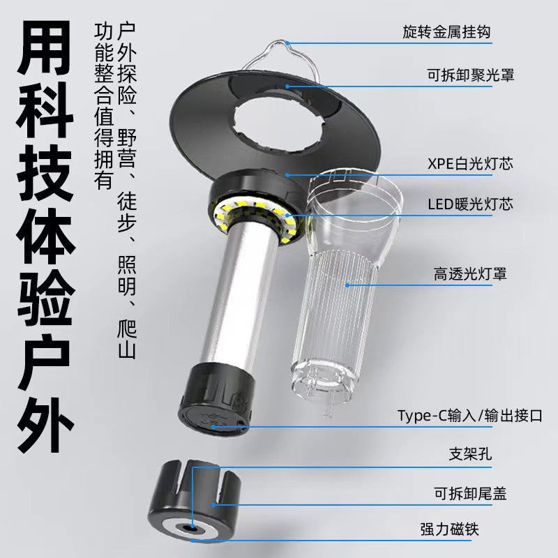 Cross-border new lighthouse camping light Type-C charging multi-function camping tent light portable warning flashlight