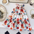 Trendy new girls' sleeveless sundress - summer halter neck floral print kids' dress - korean style bestseller