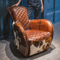 Single sofa chair combination cowhide villa room cigar bar lounge chair oil wax leather saddle chair medieval chair