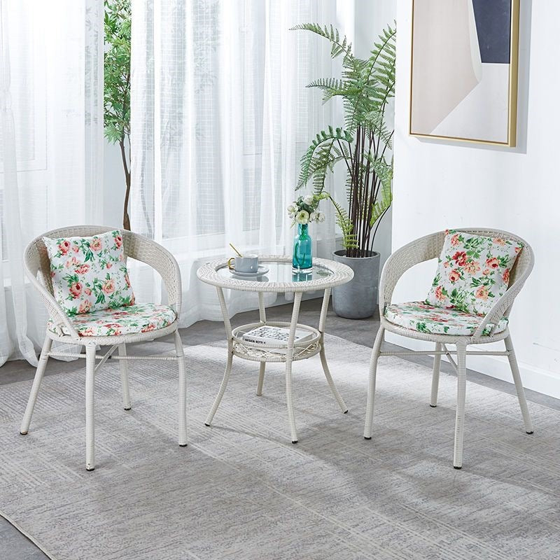 Balcony for home small coffee table house courtyard rattan tea table and chair combination outdoor open-air rattan chair three-piece small round table