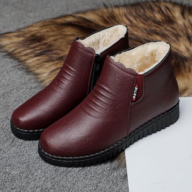 Thickenedheattech middle-aged and elderly cotton shoes women's winterladieswear shoes fleece-linednon-slipflats soft bottom plaid grandma leather shoes