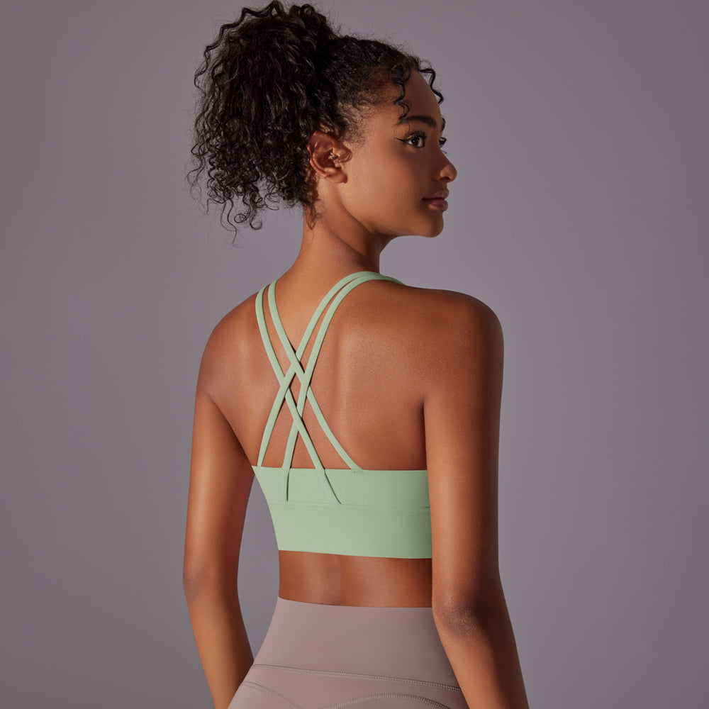 Fashion nude yoga vest women's cross back sports intimates bubble wrap push up seamless one-piece cup fitness bra