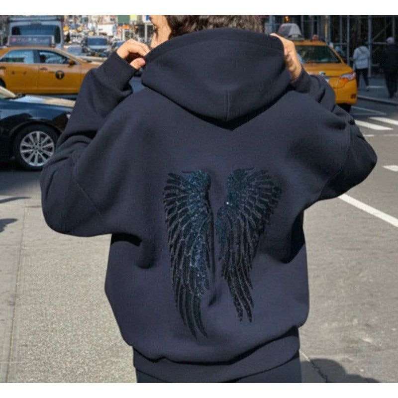 European and american cross-border  fall/winter new women's clothing  fashion versatile solid color wing sequin embroidery casual set