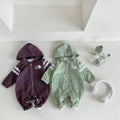 Baby boy's autumn casual sports long-sleeve romper, infant korean style hooded outfit, stylish new bodysuit