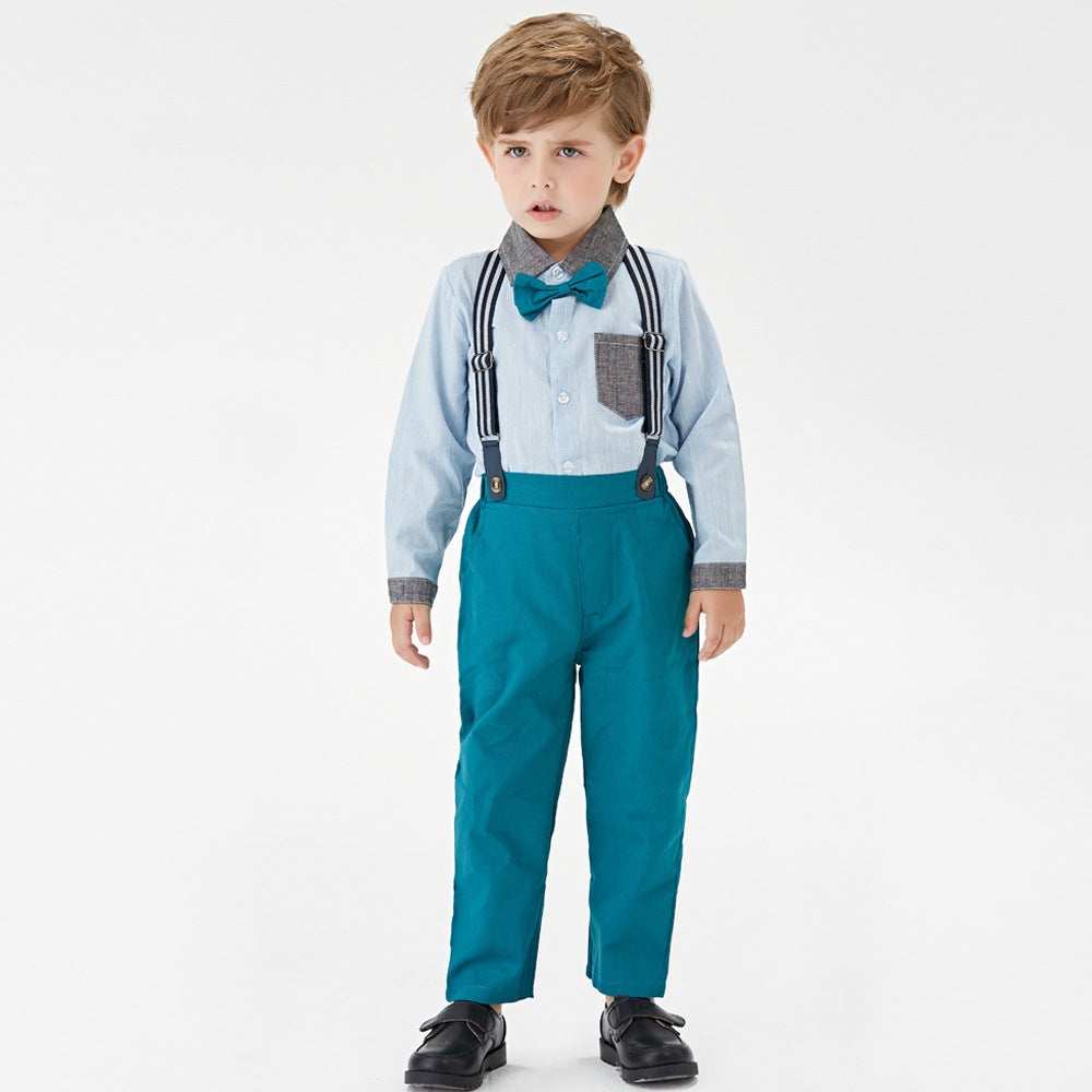 Wholesale autumn new arrivals: kids' long-sleeve shirt & dark trousers set - direct from the source, customizable for export