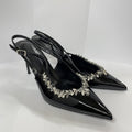 Wo chain rhinestone high heels women's stiletto pointed toe elegantfrenchflats one-piece patent leather toe sandals banquet