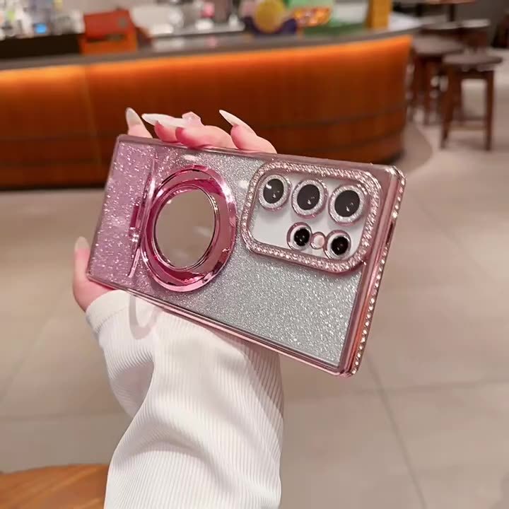 Suitable for samsung s26ultra electroplated rhinestone mobile phone case s24 mirror holder s23 glitter s25 all-inclusive anti-fall