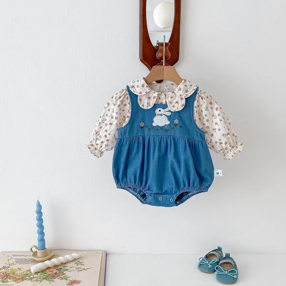 Autumn tops, baby bodysuits, girls' overalls, newborn to one-year-old baby stylish separates set, princess spring and autumn outfit