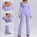 european and american new long-sleeve bodysuit yoga outfit - high-stretch, breathable dance & fitness activewear - women's flare leg bodysuit