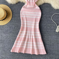 Striped dress women's summer  new french style high-end sleeveless slimming mermaid knit dress