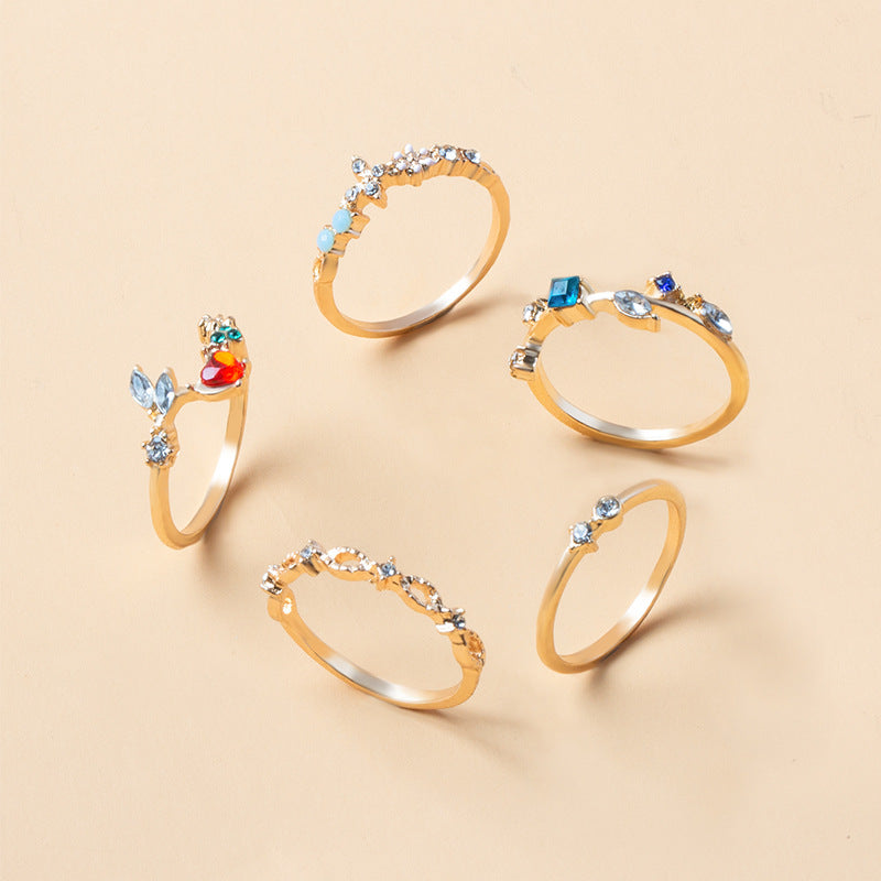 Open gold-plated flower ring set wholesale cross-border alloy jewelry niche diamond-set pair of rings for women diamond