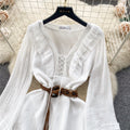 spring new arrival: sweet & chic vacation style - ruffled trim tie-waist bodycon mini dress with ruffle hem