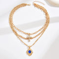 New arrivalfashionstylishniche style blue gemstone square pendant necklace retro multi-layered cross clavicle chain accessories