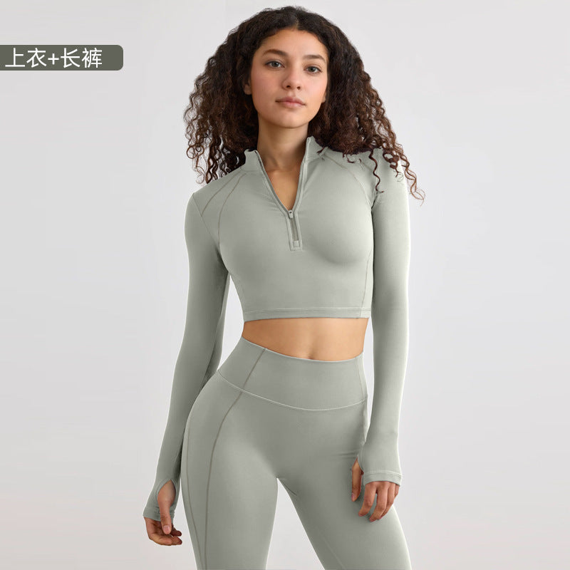 European and american style half-zip long sleeve yoga top - compression running activewear for high-intensity outdoor workouts - women's quick-dry yoga shirt