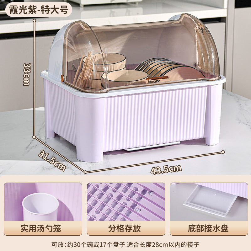 Golden Cat Kitchen Drain Cupboard with Lid Bowl Box Dishes Plates Chopsticks Cutlery Household Shelves Storage Box