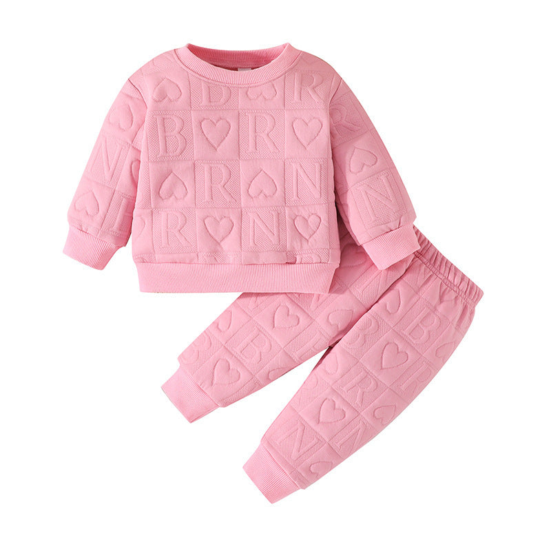 225-year cross-border spring & fallnew arrival baby girl round neck long sleevestops+letterprintingpantstwo-piece setin stock