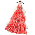 Frenchsexy deep v neck halter dress women's summer waist elegant ruffles large swing printing long skirt