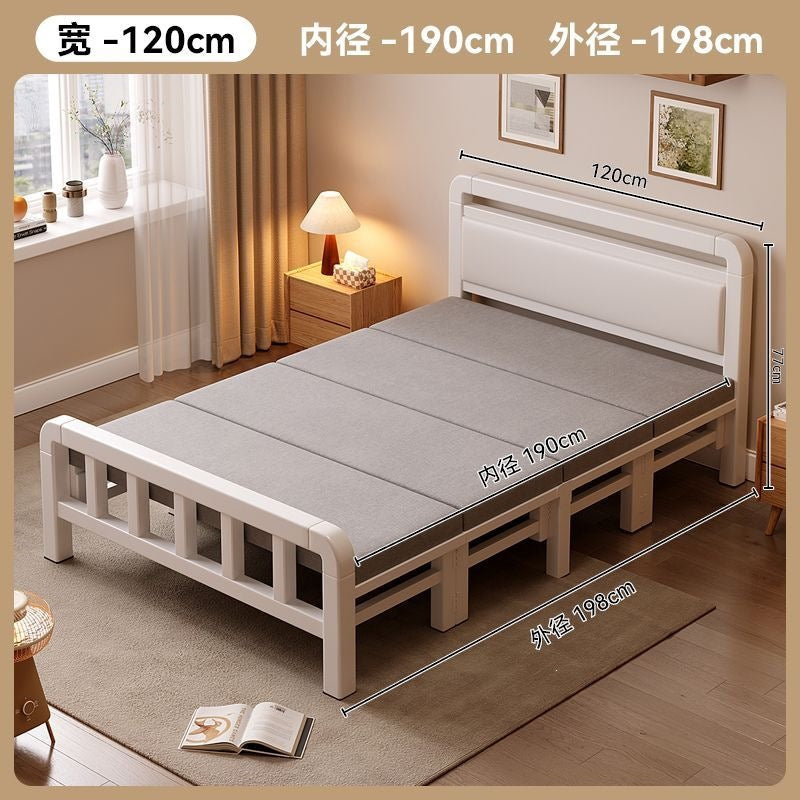 Four-fold foldable bed single bedfor homesimple office lunch break double rental house adult iron bed